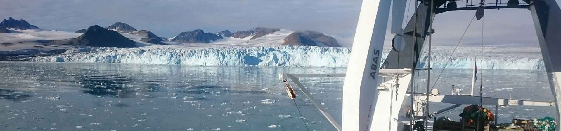 View from icebreaker research vessel of Arctic glacier