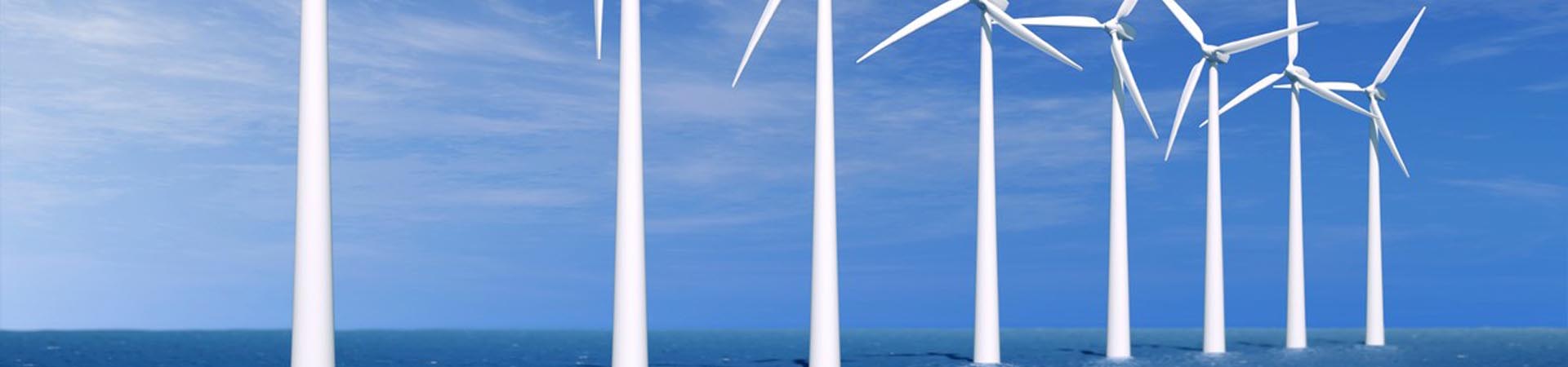 Image showing a row of offshore wind turbines