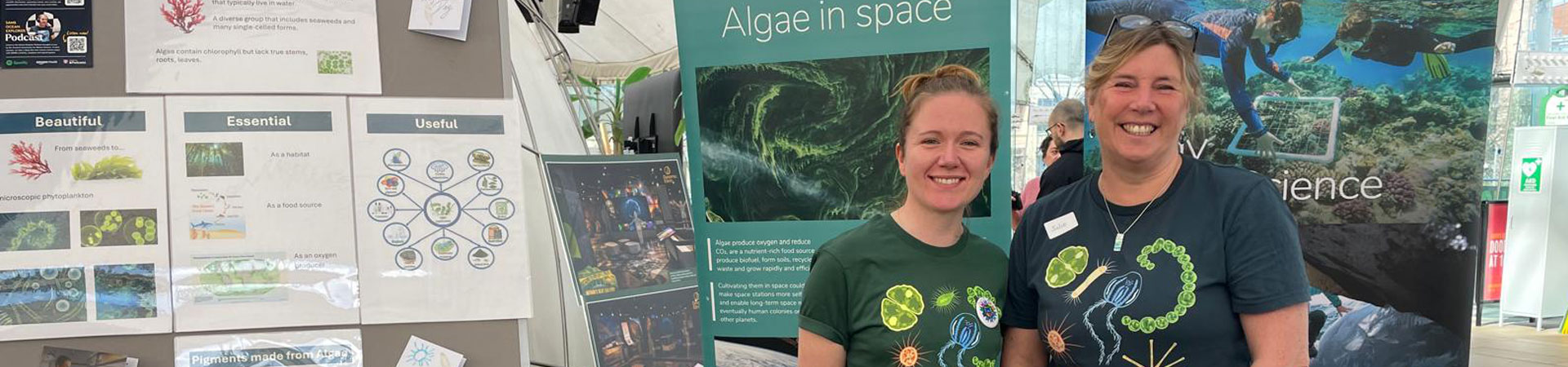 Two outreach officers at Dynamic Earth about to share their algae love with visitors