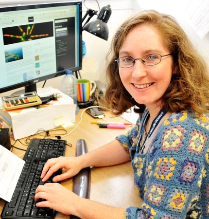 CCAP administrator Rachel Saxon at her desk dealing with orders from our culture collection