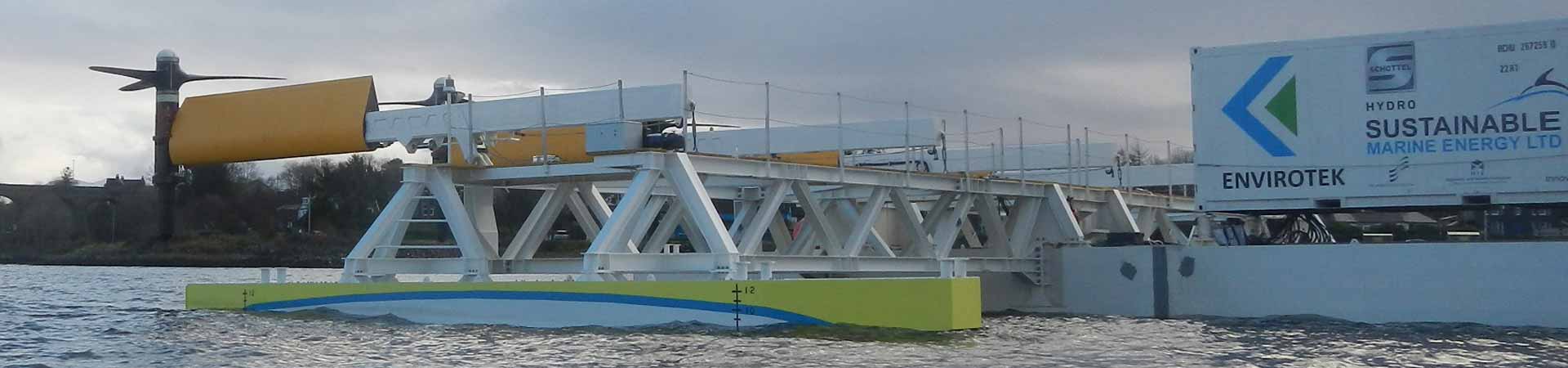 Image of micro-platform with tidal and wind turbines in North Connel near Falls of Lora