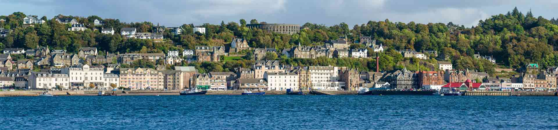 View of Oban bay taken from a ferry to Mull