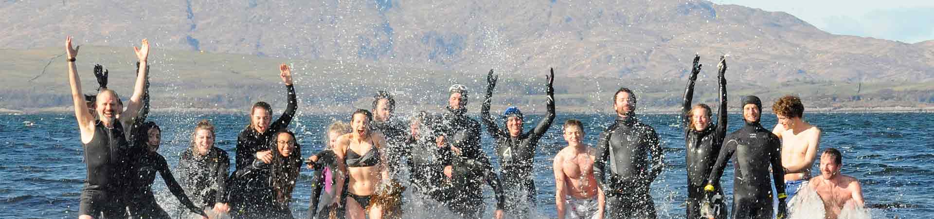 Students swimming in the bay in February...