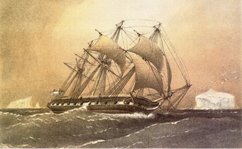 An illustration of HMS Challenger by William Frederick Mitchell