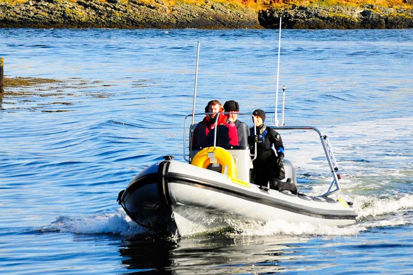 Members of the SAMS-based National Facility for Scientific Diving return from the first dive off Glaucus