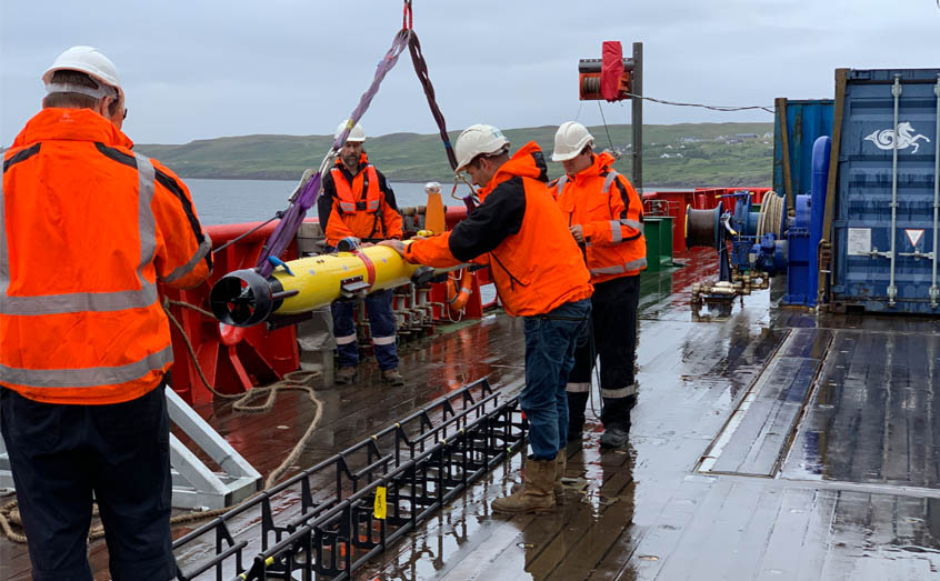 The SAMS-based Gavia Offshore Surveyor, Freya, was deployed from the Sir David Attenborough workboat Erebus as part of the latest phase of trials. Photo: Lewis Drysdale/SAMS