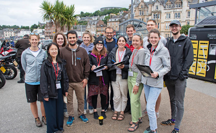 IDCORE students are geared up for their public survey work in Oban's Station Square with lecturer Dr Suzi Billing, left.