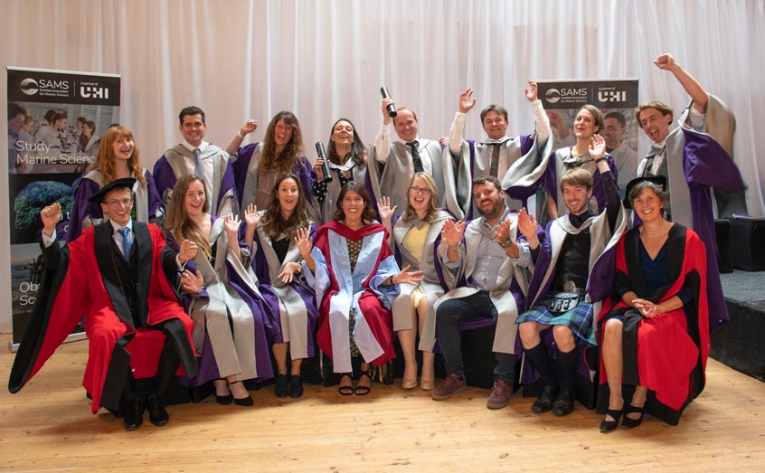 SAMS postgraduates pictured at graduation 2022 alongside Head of SAMS Graduate School Prof Bhavani Narayanaswamy (front, centre)  