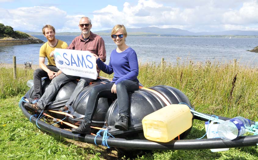 Part of the SAMS raft race team on board The Spirit of SAMS, from left: Sam Jones, Andy Crabb and Jennifer Cocking.