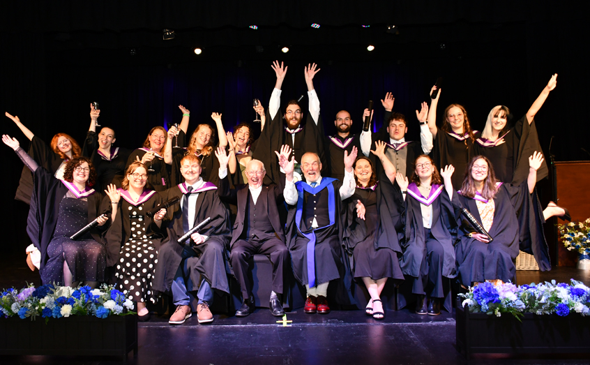 SAMS BSc Marine Science graduates celebrate with SAMS Board Chair Stuart Monro and SAMS Director Nick Owens