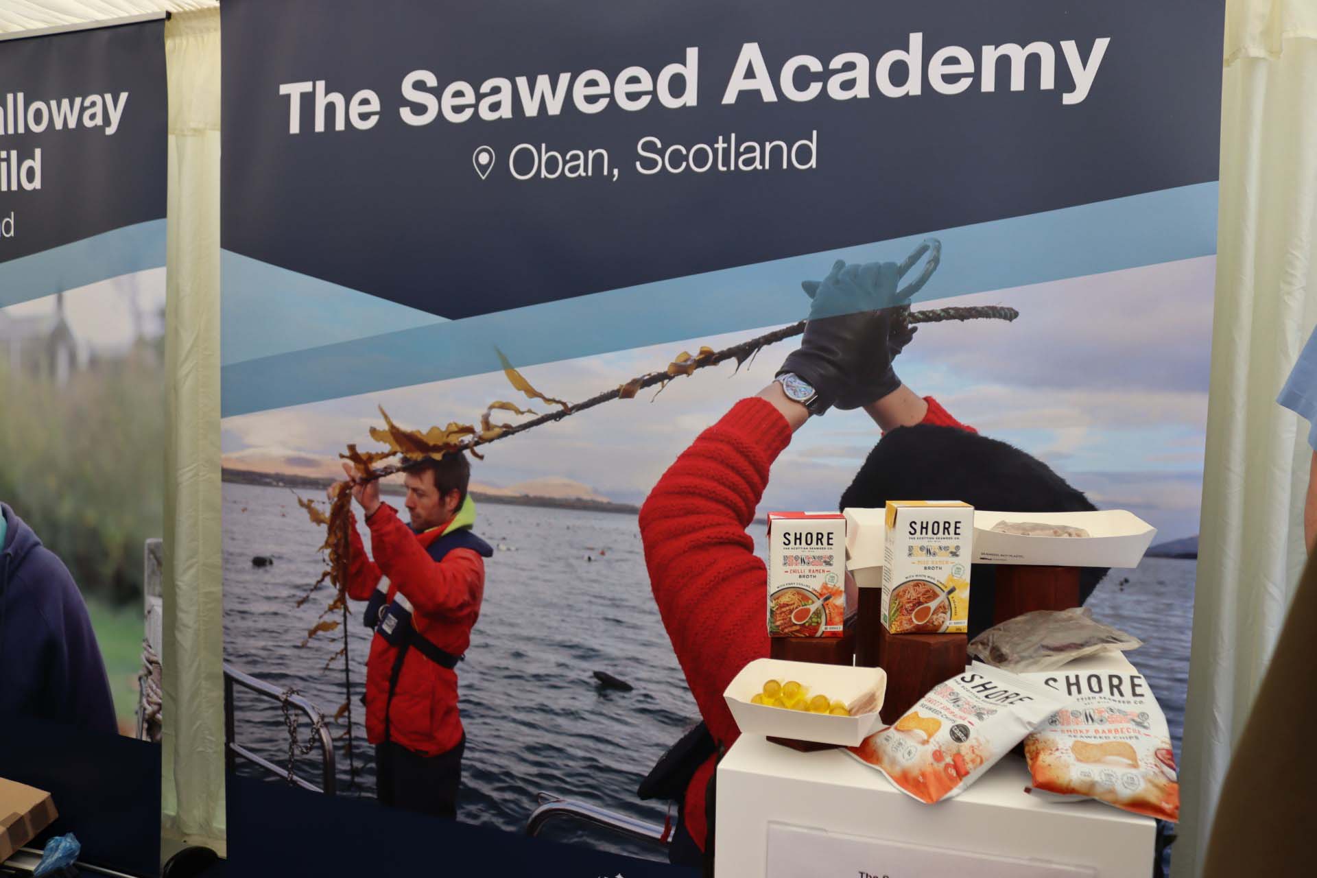 The Seaweed Academy stand, in the UK Government pavilion, included products from Shore Foods and NotPla 