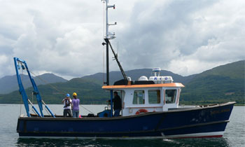 Sidways photo of our small research vessel Seol Mara